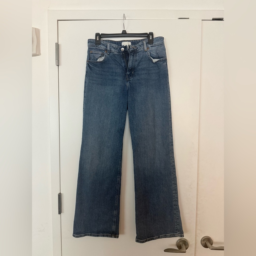 H&M Mid-Rise Wide-Leg Jeans in Medium Blue